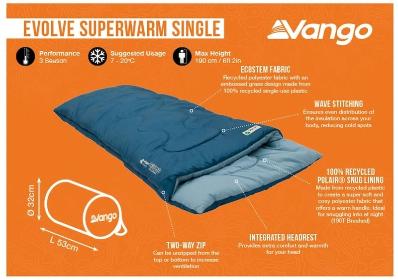 Vango Evolve Superwarm Slaapzak - Blauw 11 Vango Evolve Superwarm Slaapzak - Blauw - Afbeelding 9