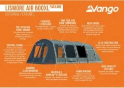 Vango Lismore Air 600XL Opblaasbare Tunneltent - 5 Persoons - Groen -Online Camping Winkel 1900 1783 lismore air 600xl package 3