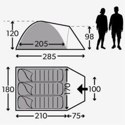 Kampa Brighton Grey 3 Tunneltent - 3 Persoons -Online Camping Winkel 1900 1897 floor plan grey 3